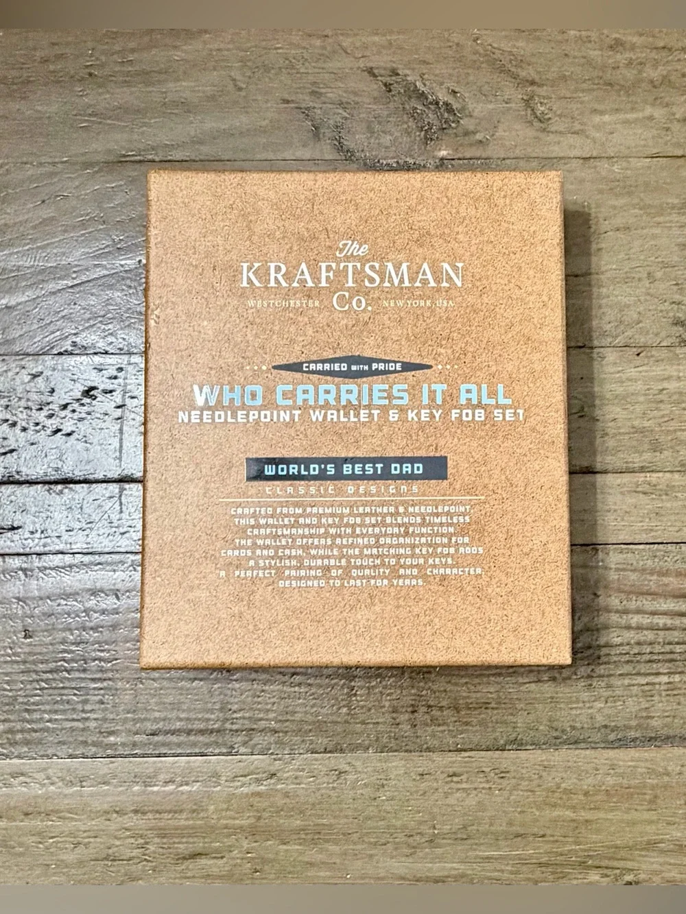 NWT The Kraftsman Co World’s Best Dad Needlepoint Wallet & Key Fob Set